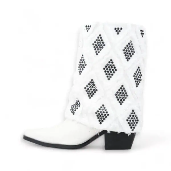 Gram Glam White Denim Boot and Black Crystal Diamonds