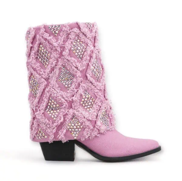 Gram Glam Dark Pink Denim Boot with Crystal Diamonds