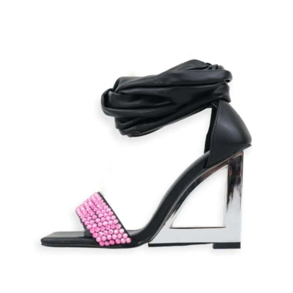 The Riviera: Black Wedge Heel with Hot Pink Diamonds