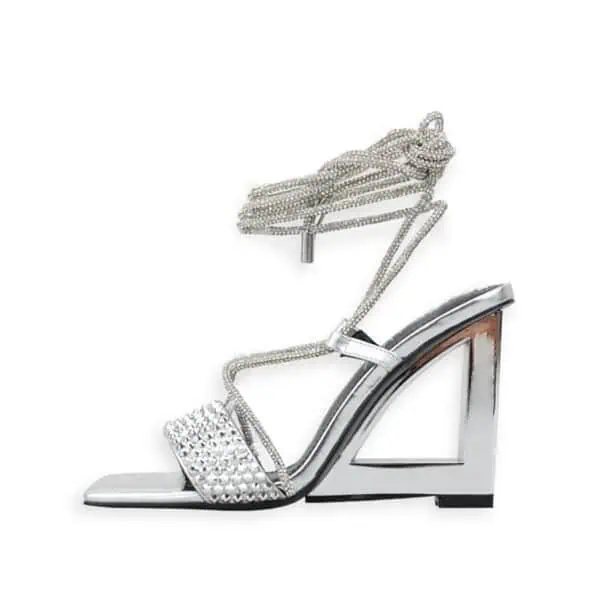 The Riviera: Bright Silver Wedge Heel with Diamonds