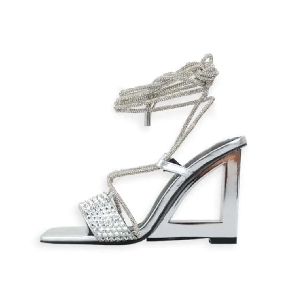 The Riviera: Bright Silver Wedge Heel with Diamonds