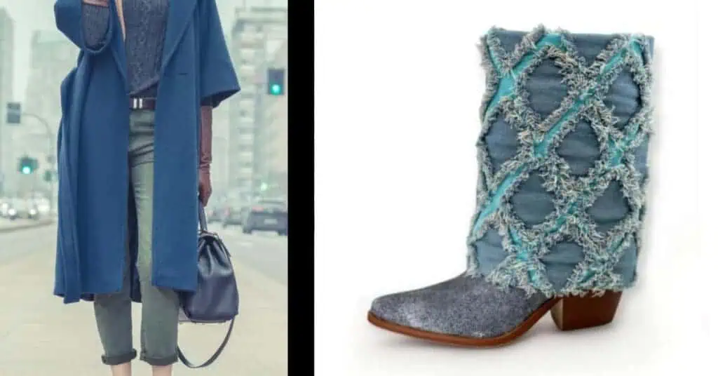 long coat and jeans with denim cuffed boot