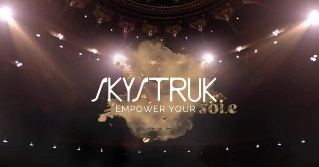 SkyStruk logo on a stage, concept to deput at the Coterie, NY Fashion Event 