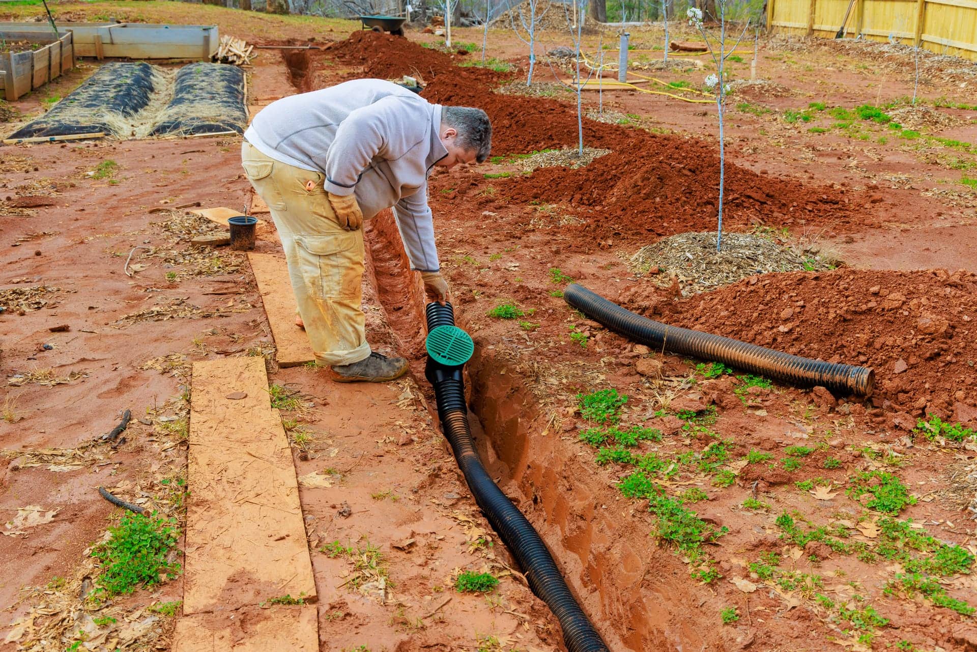 landscapers creating drainage solutions