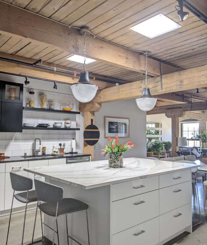 Kitchen with skylights