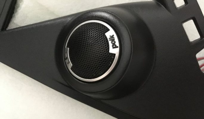 Image of Polk Audio DB1001 tweeters custom installed in car door panel