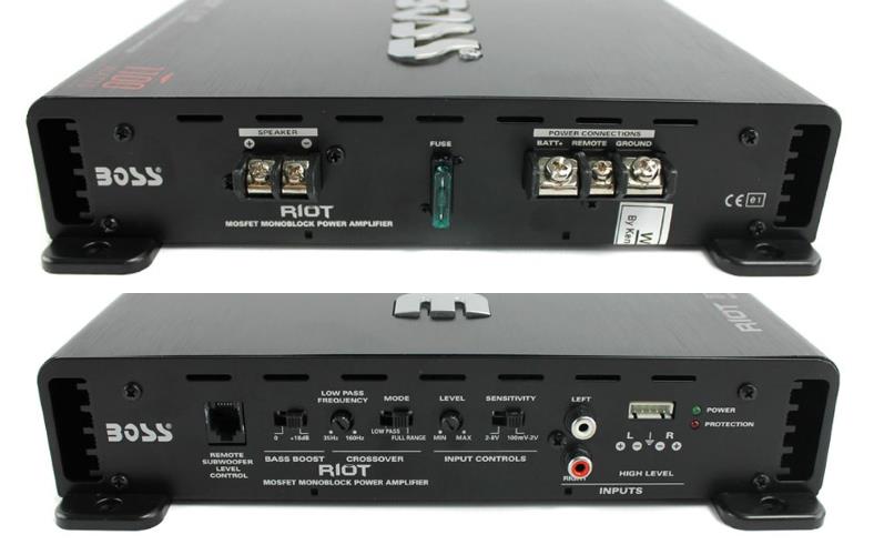 Boss Riot R1100M amplifier front and rear ends closeup image