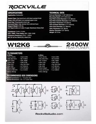 Rockville W12K6D4 car subwoofer owners manual image