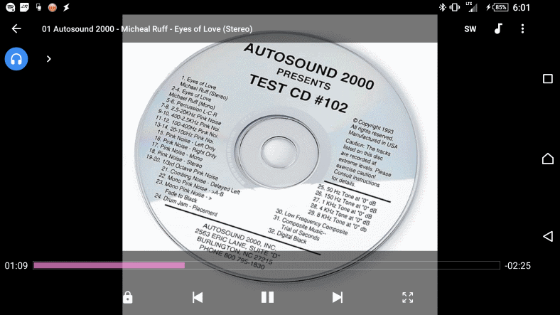 Autosound 2000 CD #102 stereo test track playing