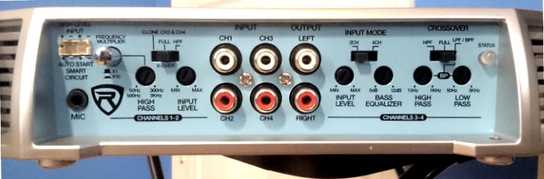 Closeup of a marine amp crossover controls