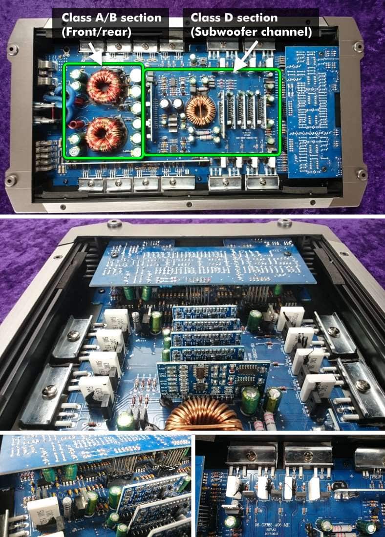 RXH-F5 amplifier internal view labeled