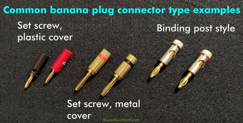 Image showing examples of banana plug speaker wire connector types