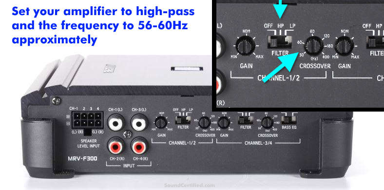 Coaxial speaker amplifier high pass crossover setting example