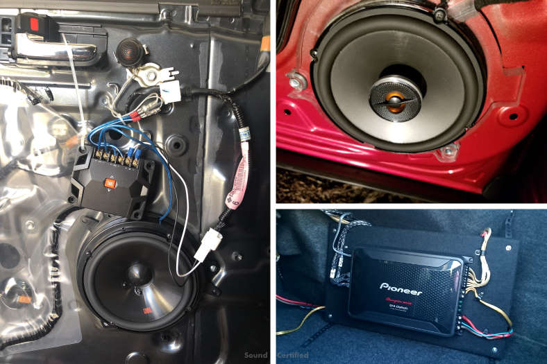Image of a car amplifiers installed with component and coaxial speakers