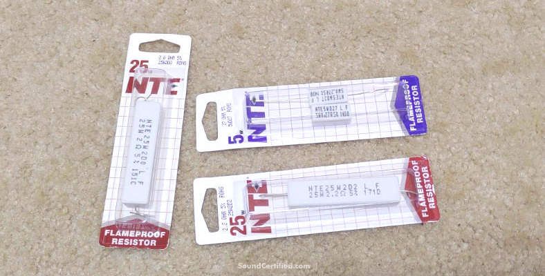 Example of miscellaneous power resistors different values in package on floor
