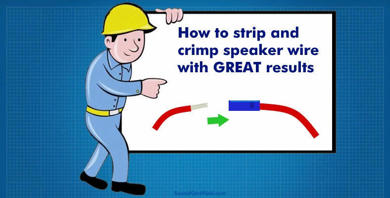 Man with sign for how to strip & connect speaker wire properly