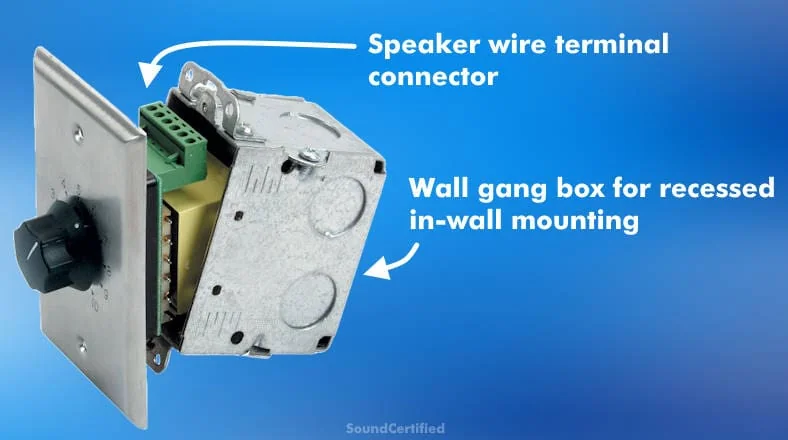 speaker volume control in gang box labeled