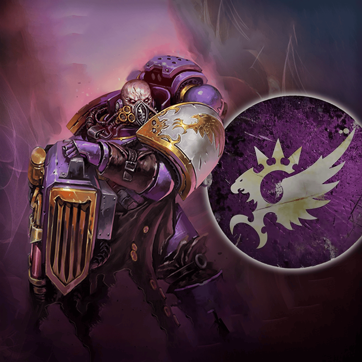 emperors children 40k noise marine with sonic blaster art pink background slaanesh and legion icon hor wal (2)