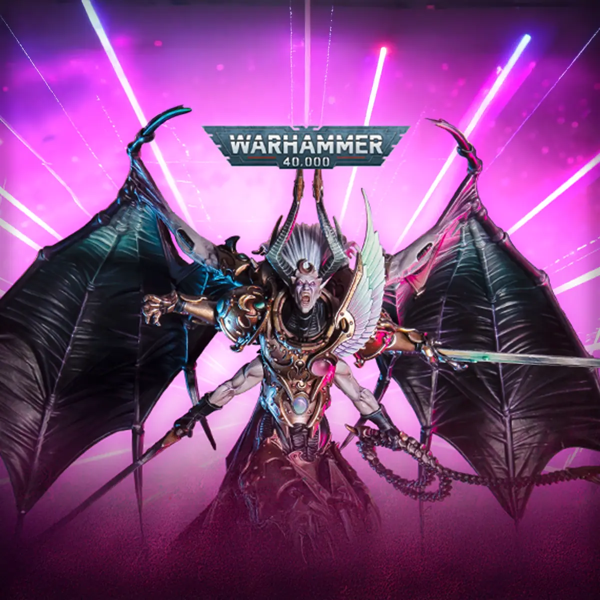 fulgrim new model painted with pink starburst background