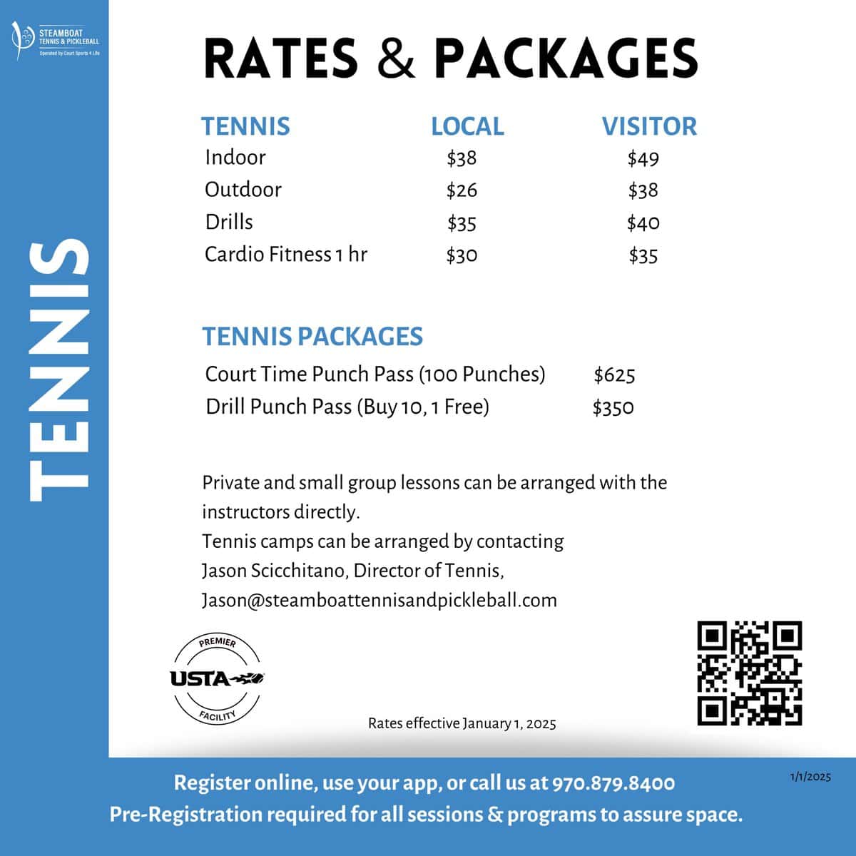 Tennis Rates and Packages 2025