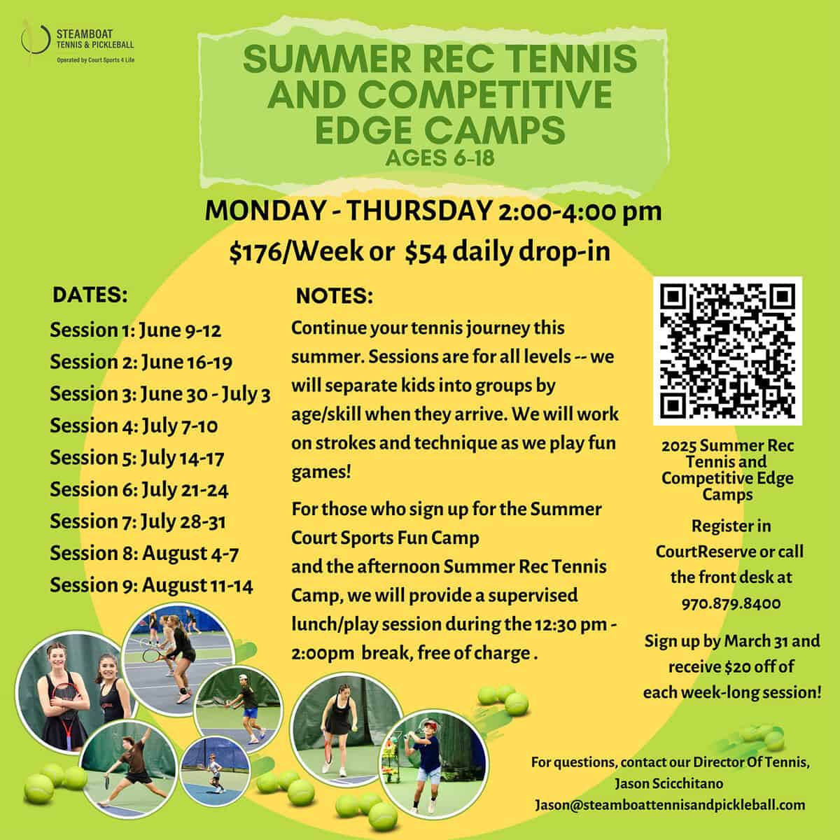 2025 Summer Rec Tennis Competitive Edge Camps, Ages 6-18