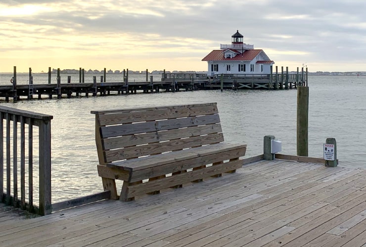 Bench View of Roanoke Marshes Lighthouse