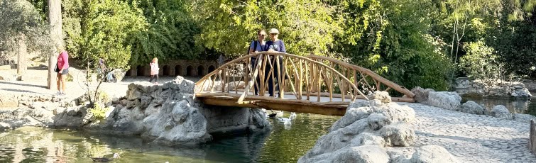Posing on the bridge at the Athens National Garden Central Lake