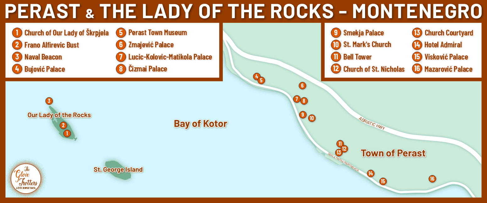 Map of Place to See in Perast, Montenegro