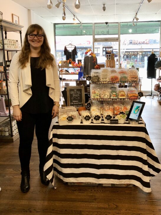 photo of Grace Gaylord aka The Graceful Baker at her first pop up shop selling cookies