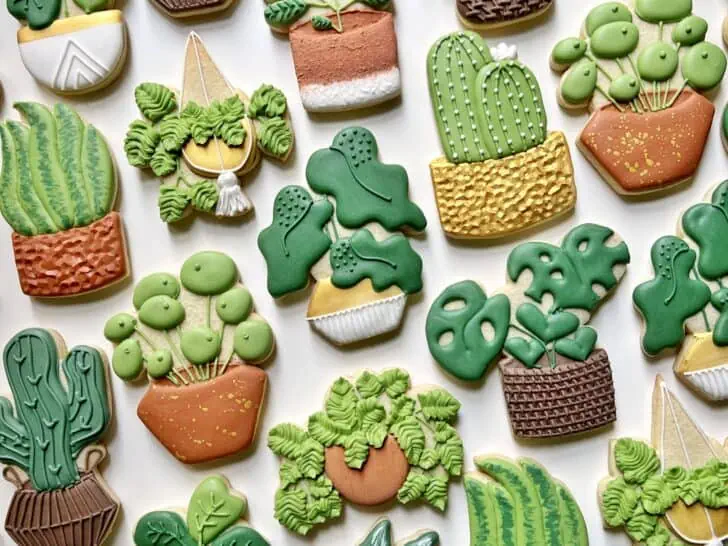 image of set of plant cookies that require a lot of different cookie decorating supplies