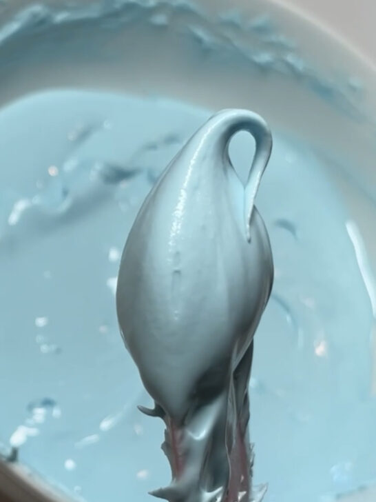 royal icing in a soft peak piping consistency 