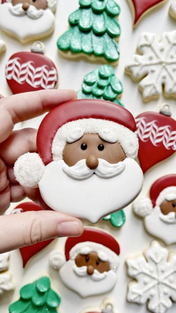 santa cookie decorated with royal icing 