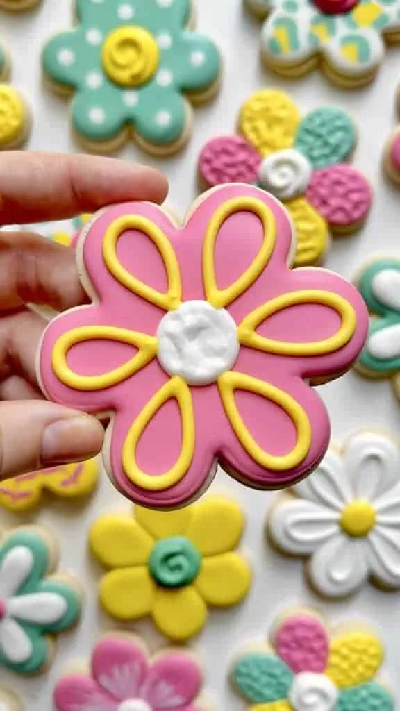 flower cookie decorated with royal icing 