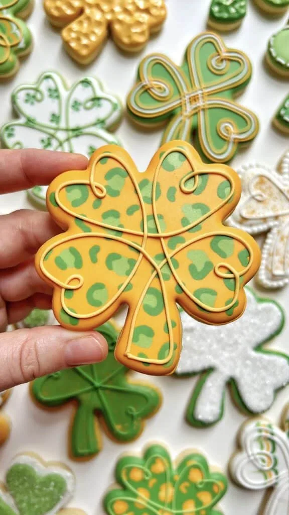 clover cookie decorated with royal icing 