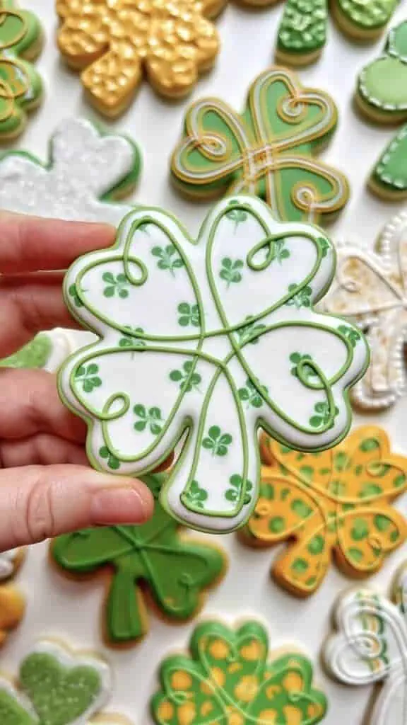clover cookie decorated with royal icing 