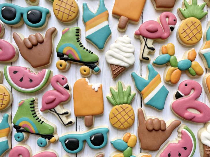 summer themed cookies decorated with royal icing
