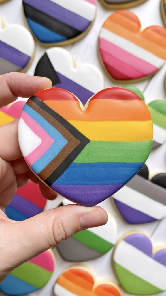 pride flag cookie decorated with royal icing 