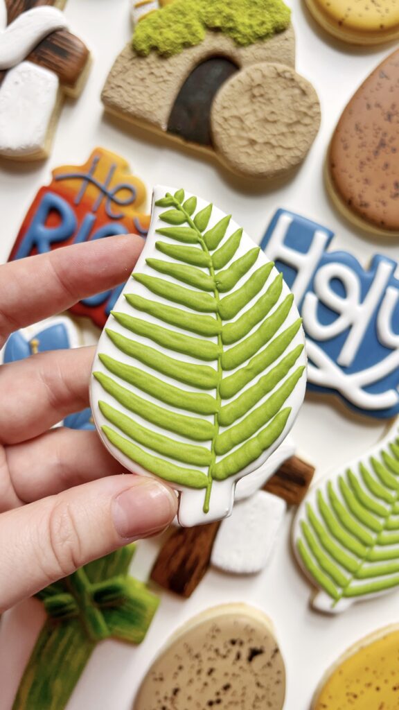 palm cookie decorated with royal icing 