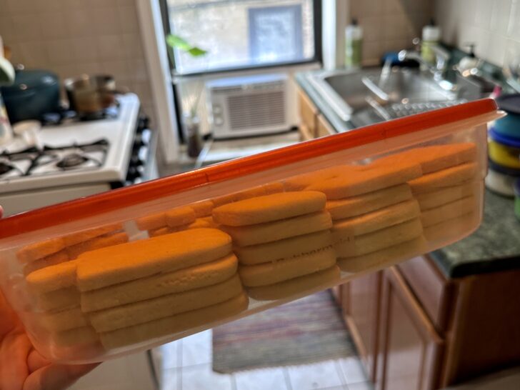 photo of sugar cookies in a sealed container