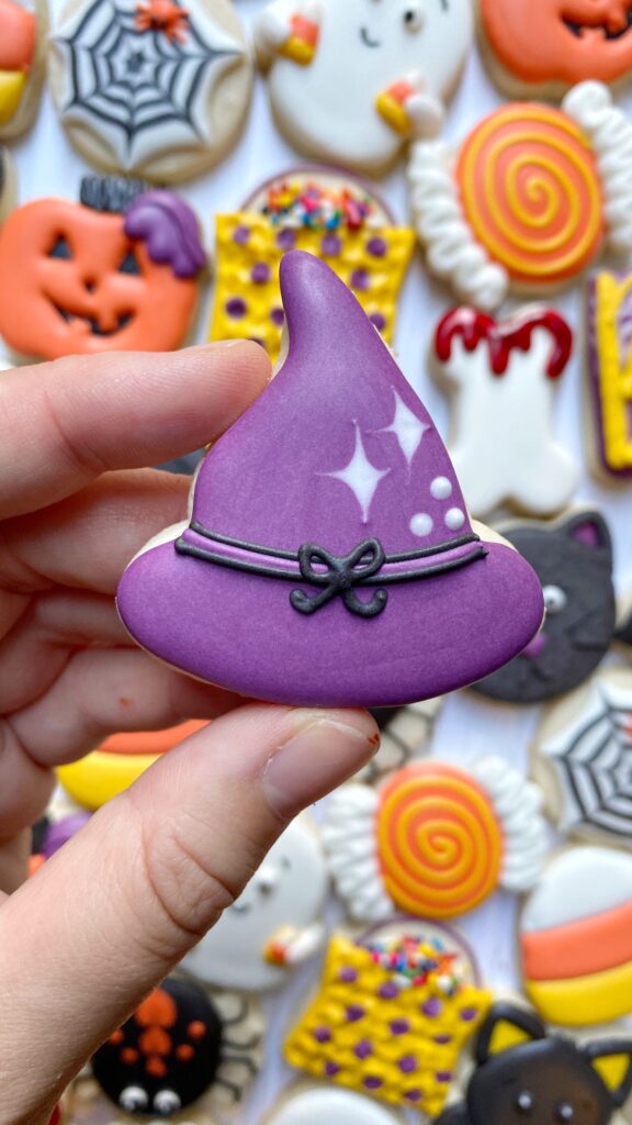 witch hat cookie decorated with royal icing 