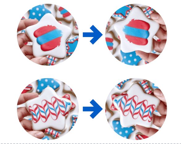 example of how to rotate a design for left-handed cookie decorating