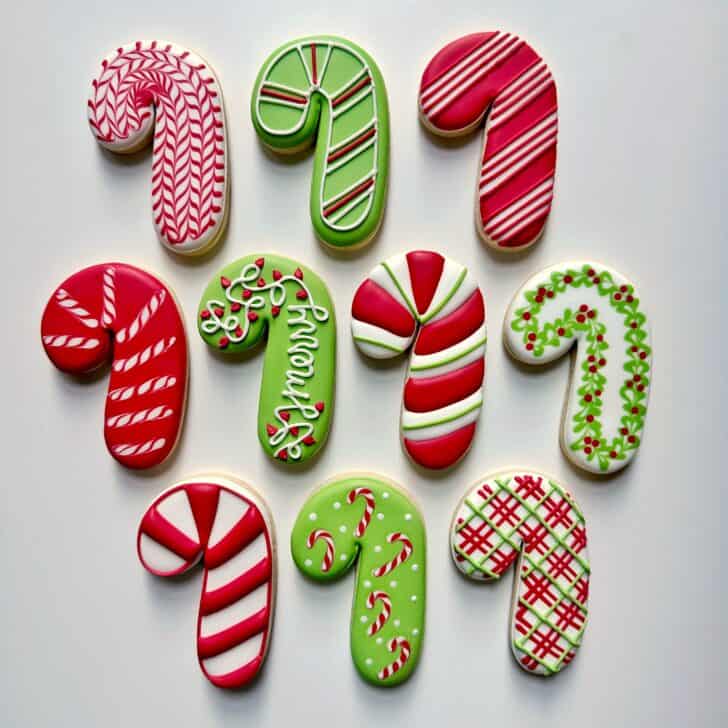 Candy Cane Decorated Cookies with royal icing