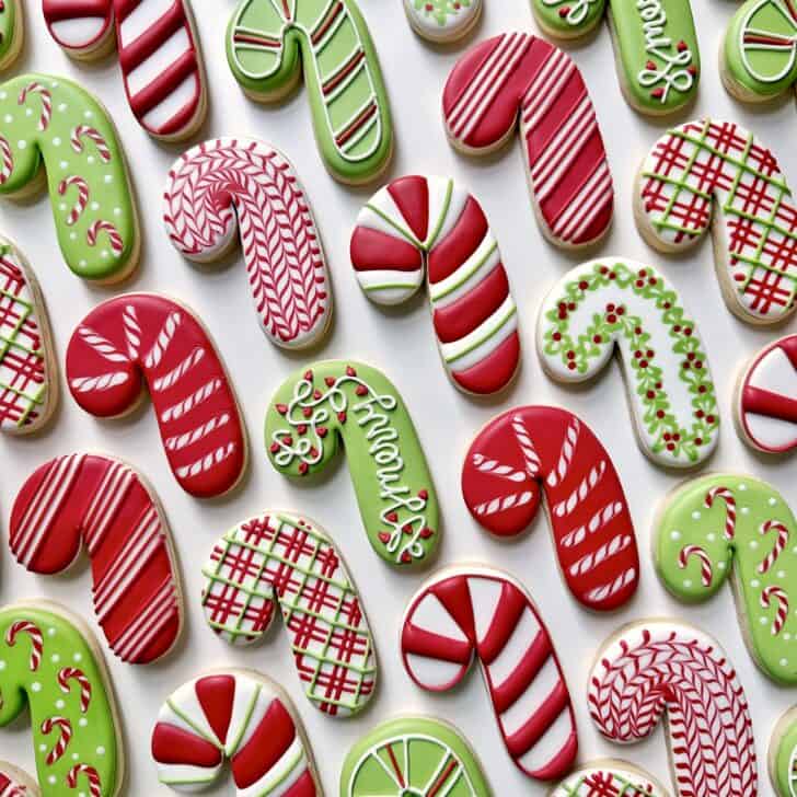 Candy Cane Decorated Cookies with royal icing