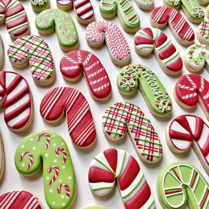 Candy Cane Decorated Cookies with royal icing