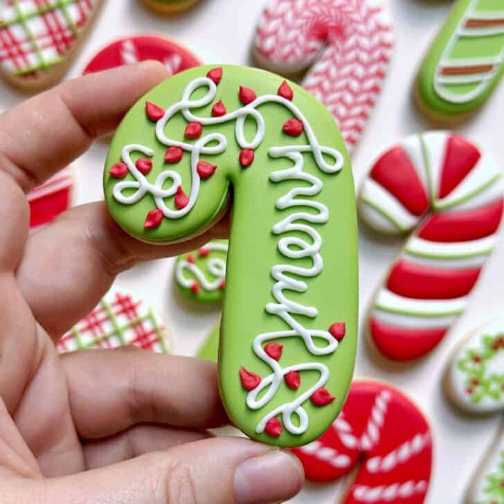 merry Candy Cane Decorated Cookies with royal icing