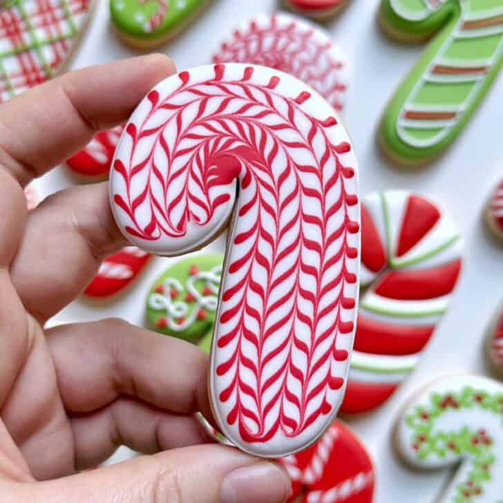 simple Candy Cane Decorated Cookies with royal icing