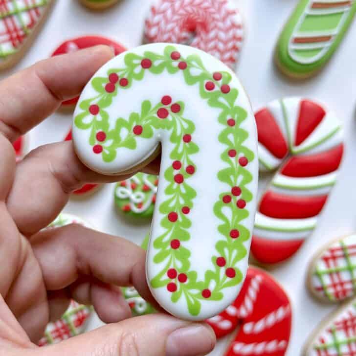 wreath Candy Cane Decorated Cookies with royal icing