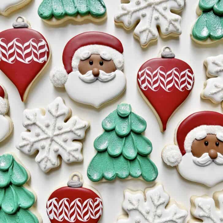 Classic Christmas Cookies decorated with royal icing