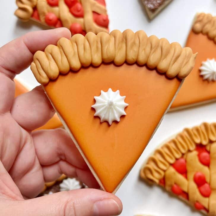 pumpkin pie cookies decorated with royal icing