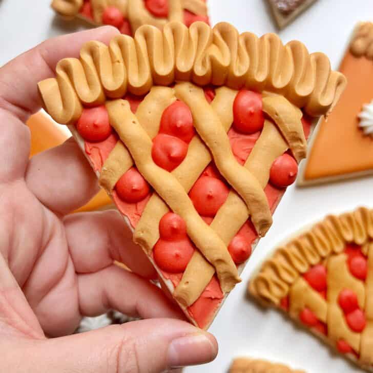 cherry pie cookies decorated with royal icing